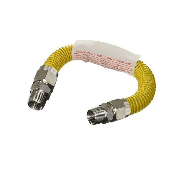 Flextron Gas Line Hose 1/2'' O.D.x12'' Len 1/2"x3/8" MIP Fittings Yellow Coated Stainless Steel Flexible FTGC-YC38-12D - main